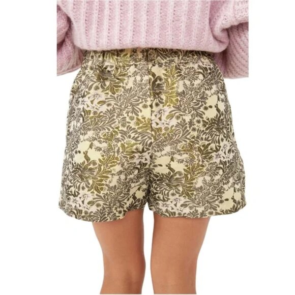 Free People Shine Like A Shorty Jacquard Brocade Shorts Gold Women's Sz S B9 - Picture 5 of 16